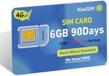 KiwiSIM Data SIM Card USA, 6GB 90Days SIM Card Support for AT&T, T-Mobile and Verizon, 4G LTE SIM Card for Unlocked loT Devices, SIM Card for Security Camera/Router/MIFI, 3-in-1 SIM Kit, No Contract