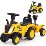 Costzon Kids Ride on Tractor, 2-in-1 Licensed Caterpillar Ride on Push Car w/Detachable Trailer, Horn, LED Lights, Rake & Shovel, Foot-to-Floor Sliding Car Gift w/No Power, Ride on Toy for Toddlers