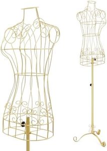 FURNDOOR Dress Form Mannequin Torso with Metal Stand, Adjustable Height Female Manikin Torso for Clothing Display, Gold