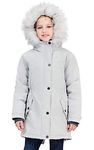 SOLOCOTE Girls Winter Coats Heavyweight Medium Length Warm Jacket With Removable Fur Collar Hooded, SLN2016 Grey 11-12Y