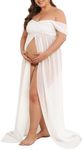 ANPHON Maternity Dress for Photography Off Shoulder Chiffon Gown Split Front Maxi Pregnancy Dresses for Photoshoot, White, X-Large