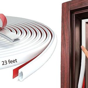White Rubber Weather Stripping Door Seal Strip, D Shape Door Rubber Weather Seal Strip, SelfAdhesive Door Weatherstripping Soundproofing Door Sealing Strip for Windows (23 feet, White)
