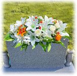 GRPFS Headstone Flower Saddle, Silks Artificial Cemetery Flowers for Grave-Realistic White Lily & Rose Flower Arrangement for Outdoor Memorial Decorations, Large & Easy Fit