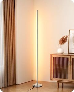 EDISHINE LED Corner Floor Lamp, Minimalist Dimmable Light with Remote, Standing LED 57.5 Inches Tall Lamp for Living Room, Bedroom, Home Office, 7 Color Temperature 2700-6000K (Silver)