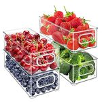 BIWHALE Fridge Organiser Set of 4, Stackable Storage Box, Small Refrigerator Organizer Bins with Handles for Kitchen, Freezer, Pantry, Cupboards - Clear BPA-Free Storage Container