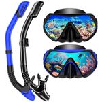 Snorkeling Gear for Adults, Dry-Top Snorkel Set Scuba Diving mask, 180°Panoramic Wide View Professional Snorkeling Gear Breathing Freely Snorkel Mask (Blue+Black)