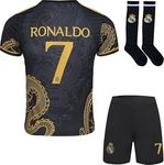 YSGTZY R. Madrid #7 Special Gold Dragon Edition Football Soccer Jersey/Shorts Socks Gift Set Youth Sizes (Black, 28)