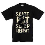 lepni.me Kids T-Shirt Eat Sleep Skate Skateboard Lover, Skateboarder, Skateboarding (12-13 Years Black Multi Color)