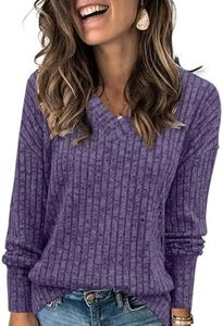 Heymiss Womens Sweatshirts V Neck Long Sleeve Shirts Loose Casual Fall Fashion Sweaters S-2XL, 08-purple, Medium