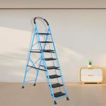 Parasnath 8 Step GoUp Steel Ladder Blue Colour Foldable Step Ladder - Light Weight Step Ladder Anti Skid Plastic Steps - 6 Year Manufacturer Warranty - Made in India