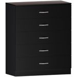 Vida Designs Black Chest of Drawers, 5 Drawer With Metal Handles and Runners, Unique Anti-Bowing Drawer Support, Riano Bedroom Storage Furniture