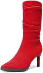 DREAM PAIRS Women's Mid Calf Boots High Heels Pointed Toe Zip Fashion Dressy Boot,Size 7.5,Red-Suede,SDMB2309W