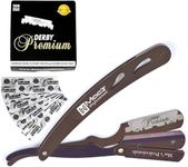 Macs Professional Barber Straight Edge Razor Safety with 100-Pack Derby Blades - 100 Percent Stainless Steel (Purple)