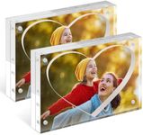 TWING 5x7 Acrylic Picture Frames 2 Pack, Clear Floating Photo Frame Horizontal Magnet Double Sided, 20% Thicker Block Acrylic Frames with Microfiber Cloth, Heart Shape Love Acylic Picture Frames Gift