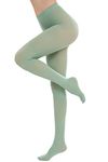 CozyWow Women's 80 Denier Solid Color Soft Opaque Footed Tights light green sm