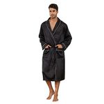 VULCANODON Men’s Satin Robe Lightweight,Men's Luxurious Silk Kimono Bathrobe(BLACK, L/XL)