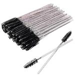 Ukerdo 50pcs Wands Eyelash Spoolie Disposable Extensions Angled Lash Comb Brush Mascara Applicators Convenient Eyebrow Make Up Cleasing Kits black