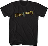 Stone Temple Pilots Rock Band Logo Front & Back Print Adult Short Sleeve T-Shirt, Black, Medium