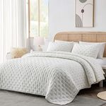 HIARUO 3-Piece Queen Quilt Set - Soft Warm Ultrasonic Reversible Coverlet Bedspread Set (90 x 90 Inch) with 2 Pillow Sham (20 x 26 Inch), White