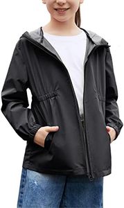 MODAFANS Girls Boys Rain Jacket Lightweight Waterproof Hooded RainCoats Windbreaker for Outdoor 8-9T,Black
