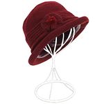 ZffXH 1/2 Pcs Winter Wool Knit Cloche Hat 1920 Vintage Beanie Cap Bowler Church Bucket Dress Felt for Women Ladies Seniors Wine Red