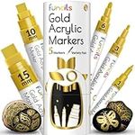 Funcils 5 Acrylic Gold Paint Pen Metallic - Gold Marker Metallic Paint for Wood, Fabric, Canvas, Leaf, Tire, Metal, Glass - Gold Paint Pen Fine Tip, Thin Point & Jumbo (1mm, 3mm, 6mm, 10mm, 15mm)