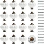 Kurtzy White and Bronze Pumpkin Ceramic Knobs with Screws (16 Pack) - 3.4 x 3.8cm/1.34 x 1.5 Inches - Round Vintage Pull Handles for Home & Office Furniture - Kitchen Cabinet, Drawers & Cupboard Doors