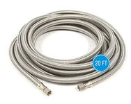 Refrigerator Icemaker Hose (20 FT) - Universal Fit to ALL Refrigerator Brands - Icemaker Water Supply Line - ¼” x ¼” Connections - SS Refrigerator Supply Hose for Ice & Water