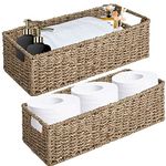 OUTBROS 2 Pack Woven Storage Basket, Storage Organizer Basket, Toilet Paper Basket, Vintage Basket Bin for Bathroom Kitchen Toilet Tank Vanity Countertop Table Shelf, Sea grass