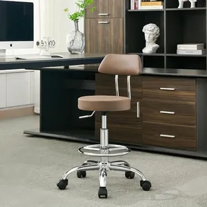 FIRAVOE Office Drafting Chair (Rolling Office Stool) (Adjustable Height Footrest Massage Chair 19.56’’-26.6’’) Lab Stool with Back (Coffee Brown)