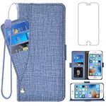 Asuwish Compatible with iPhone 6plus 6splus 6/6s Plus Wallet Case Tempered Glass Screen Protector Flip Cover Card Holder Cell Phone Cases for iPhone6 6+ iPhone6s 6s+ i 6P 6a S Six iPhone6splus Blue