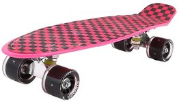 STRAUSS Cruiser Skateboard| Penny Skateboard | Casterboard | Hoverboard | Anti-Skid Board with High Precision Bearings | Wheels with Light |Ideal for All Skill Level,(Checkered Pink)