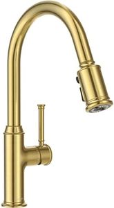 Lava Odoro Curtura Gold Kitchen Faucet with Pull Down Sprayer, Single Handle Kitchen Sink Faucet with Magnetic Docking Spray 3-Function, Brass Faucet for Kitchen Sink 1 Hole and 3 Hole, KF421-SG-M