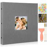 Ywlake Photo Album Self Adhesive Stick Sticky Pages, Large Linen Scrapbook Magnetic Adhésif Autoadhésif Photo Albums Holds Different Size 4x6 5x7 8x10 Picutes (40 Small Sheets / 80 Pages, Grey)