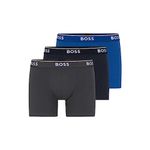 BOSS Men's Stretch Cotton 3 Pack Boxer Briefs, True Blue/Sky Captain/Forged Iron, Medium