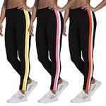 Brand Flex Gym wear Leggings Free Size Combo Workout Trousers | Stretchable Striped Jeggings | Yoga Track Pants for Girls & Women (Free Size 28-34 inch Waist) (Free, 3) (Free, 3) Multicolour