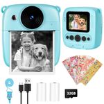 Niaazi Kids Camera 1080P HD Kids Camera - Instant Print Camera for 3-14 Year Old, Instant Camera with 32G SD Card, 2 Rolls Photo Paper, Boys and Girls Birthday Presents (Blue)