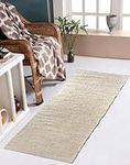 S & L Homes Jute Cotton Hand Woven Natural Farmhouse Area Rug for Living Room Bedroom Kitchen Hallway Entryway- Rustic Vintage Bohemian Decor - (2' x 8' Natural)