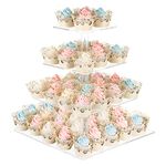 AMEITECH Cupcake Stand with Base, 4-Tier Square Acrylic Cupcake Display Stand Dessert Tower Pastry Stand Premium Cupcake Holder for Wedding Birthday Theme Party - Transparent