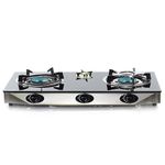 NJ NGB-S3 Indoor Gas Stove - 3 Burner Portable Gas Hob LPG Cooker Cooktop for Caravan Black Glass Freestanding Table Top for Home Kitchen Camping Garden Catering 7.8kW