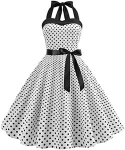 Robe Vintage Années 50 Femme Retro Rockabilly Pin Up Élégante Robes sans Manche Dos Nu Décolleté en Cœur Polka Dot Trapèze Mariage Cocktail Soirée Fête Cérémonie Décontractée au Genou Midi Blanc XXL
