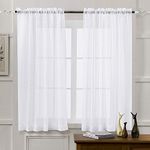 MYSTIC-HOME Sheer Curtains White 63 Inch Length, Rod Pocket Voile Drapes for Living Room, Bedroom, Window Treatments Semi Crinkle Curtain Panels for Yard, Patio, Villa, Parlor, Set of 2, 52"x 63"