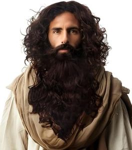 JEGERMIG Brown Jesus Wizard Curly Wig And Beard Halloween Funny Cosplay Costume Accessory for Adults