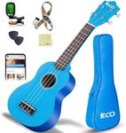 iECO Soprano Ukulele Beginner Kit for Kids Adults 21 Inch Ukelele w/Case Strap Tuner Strings Picks (Blue)