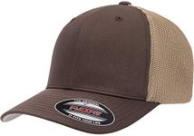 Flexfit Unisex-Adult's Trucker Mesh Fitted Cap-2-tone Cap, Brown/Khaki, One Size