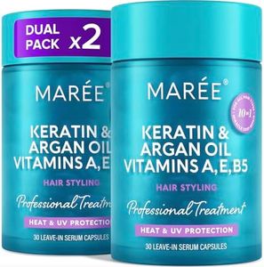 MAREE Hair Oil for Damaged Hair 2 Pack - Keratin Styling & Moisturizing Oil Capsules with Avocado, Jojoba & Argan Oil - Leave-in Anti Frizz Hair Serum for Frizzy and Damaged Hair Vitamins A, E & B5