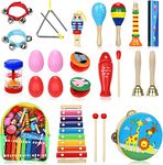 Jojoin Toddler Musical Instruments, 25PCS Wooden Percussion Instruments Toys Set with Storage Backpack, Tambourine, Maracas, Castanets etc. Early Education Musical Toys for Boys and Girls 3+