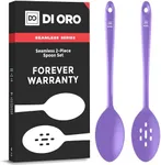 DI ORO Silicone Spoons for Cooking - Large Kitchen Spoons for Mixing, Serving & Stirring - 600°F Heat-Resistant Non Stick Utensils – Big Solid & Slotted Basting Spoon - Dishwasher Safe (2pc, Lavender)