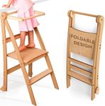 Wooden Montessori Learning Tower Space-Saving: Foldable Learning Tower, Stool for Children, Foldable Kids' Step Stool, Tower with Anti-Tip Protection