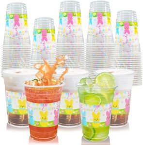 TEASIK 60 Pieces 16oz Easter Bunny Disposable Plastic Cups for Easter Party Supplies, Bunny Birthday Party Decorations